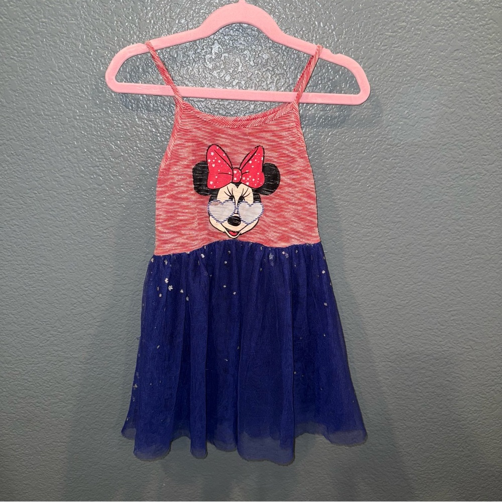 Girls Size 4/5 XS Disney Minnie Mouse Sleeveless Red Blue Dress